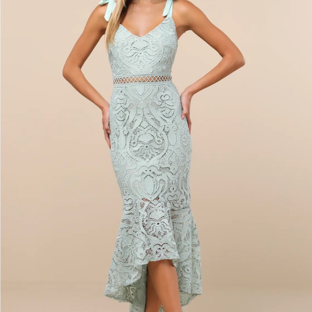 Lulu's Mint Lace Midi Dress